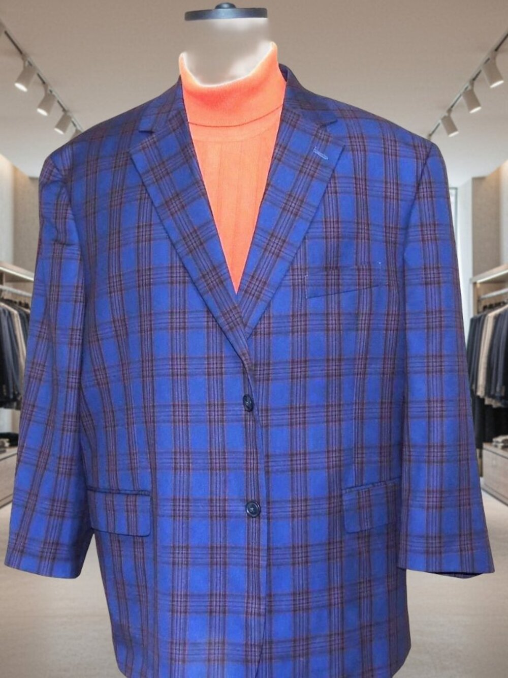 Oak Hill Big & Tall Blue Two Buttons Plaid Men's Blazer Sz. 50/52-R  MINT